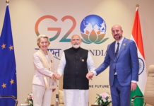 Ursula von der Leyen, Narendra Modi e Charles Michel, Photographer: Dati Bendo. copyright: European Union, 2023, Source: EC - Audiovisual Service