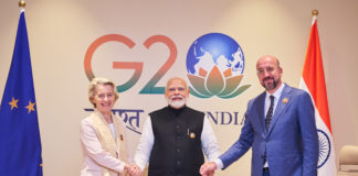 Ursula von der Leyen, Narendra Modi e Charles Michel, Photographer: Dati Bendo. copyright: European Union, 2023, Source: EC - Audiovisual Service